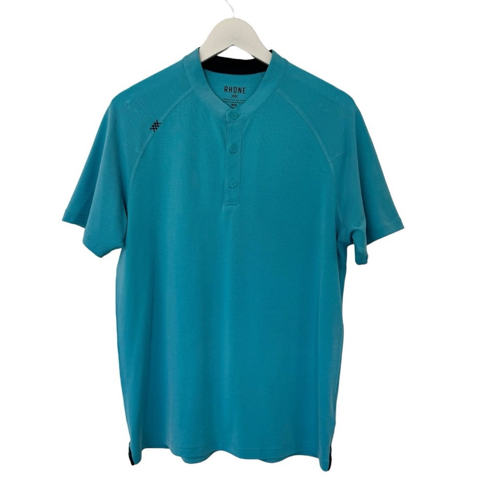 RHONE Delta Pique Band Collar Henley Shirt Short Sleeve Mandarin Collar Medium